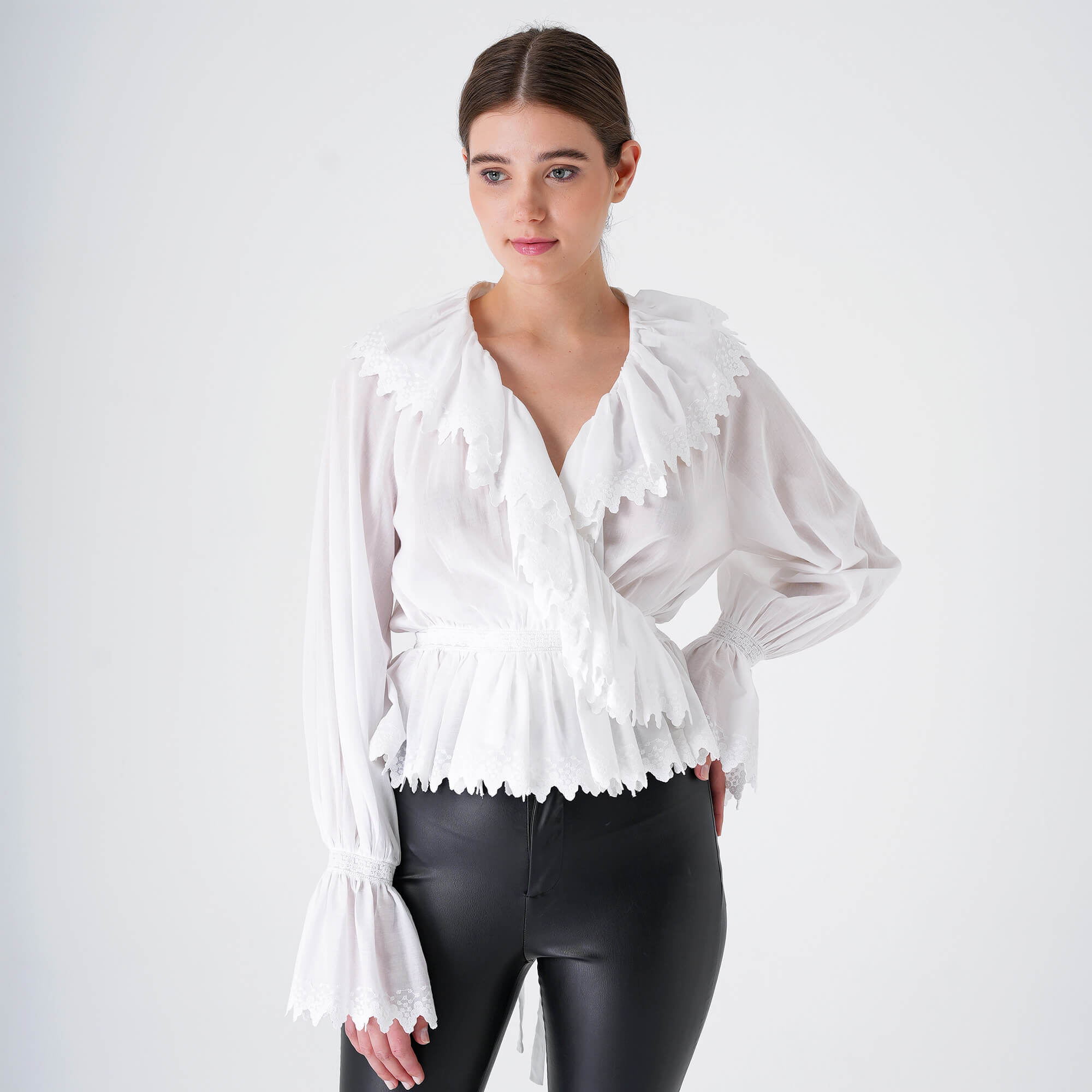 Etro - White Cotton&Lace Ruffle Shirt